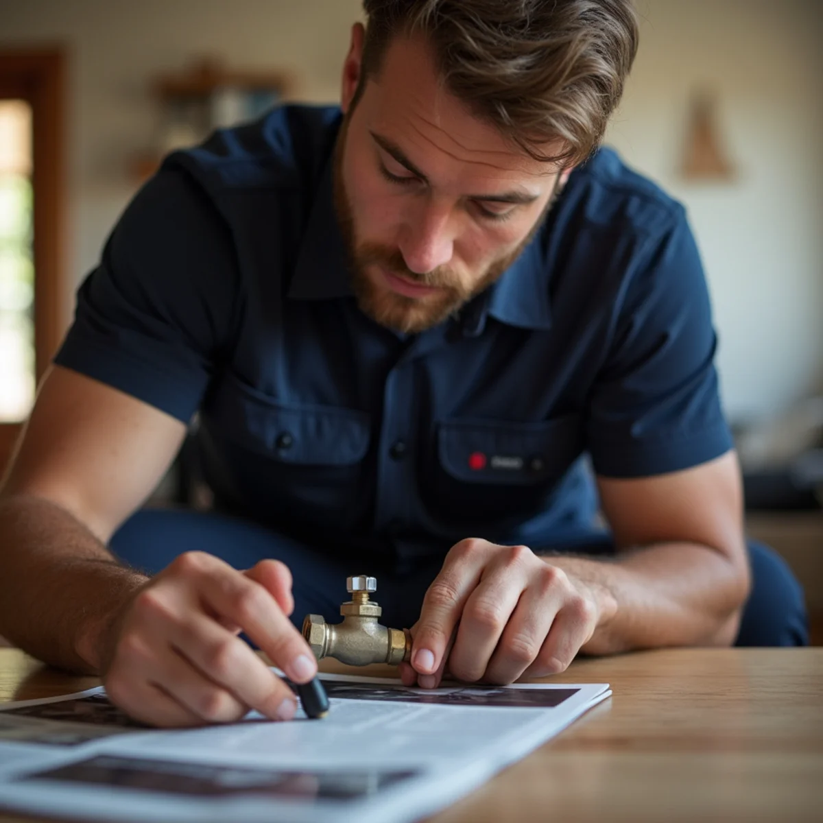 A homeowner locating the main water shutoff valve in a Colorado basement