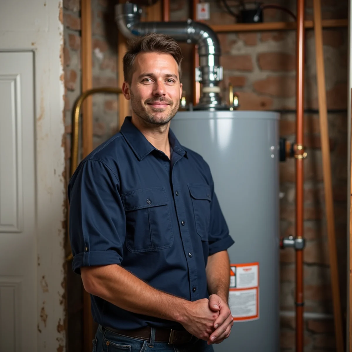 Sediment-scaled water heater tank in an Aurora, CO home basement