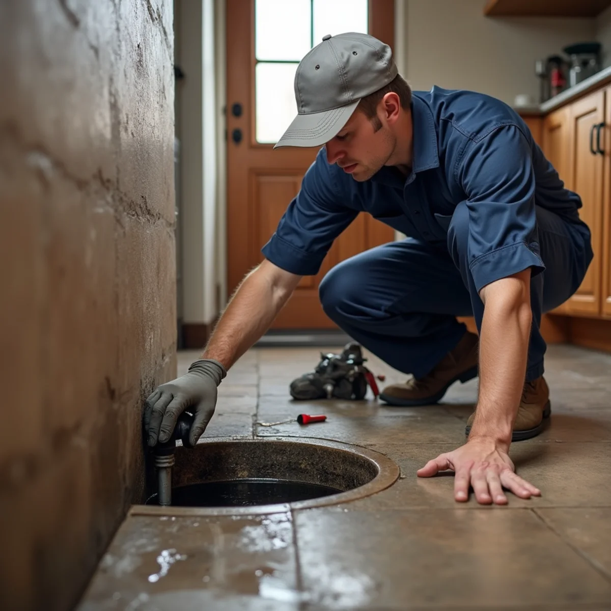 Sewage backing up through a basement floor drain in an Englewood area home