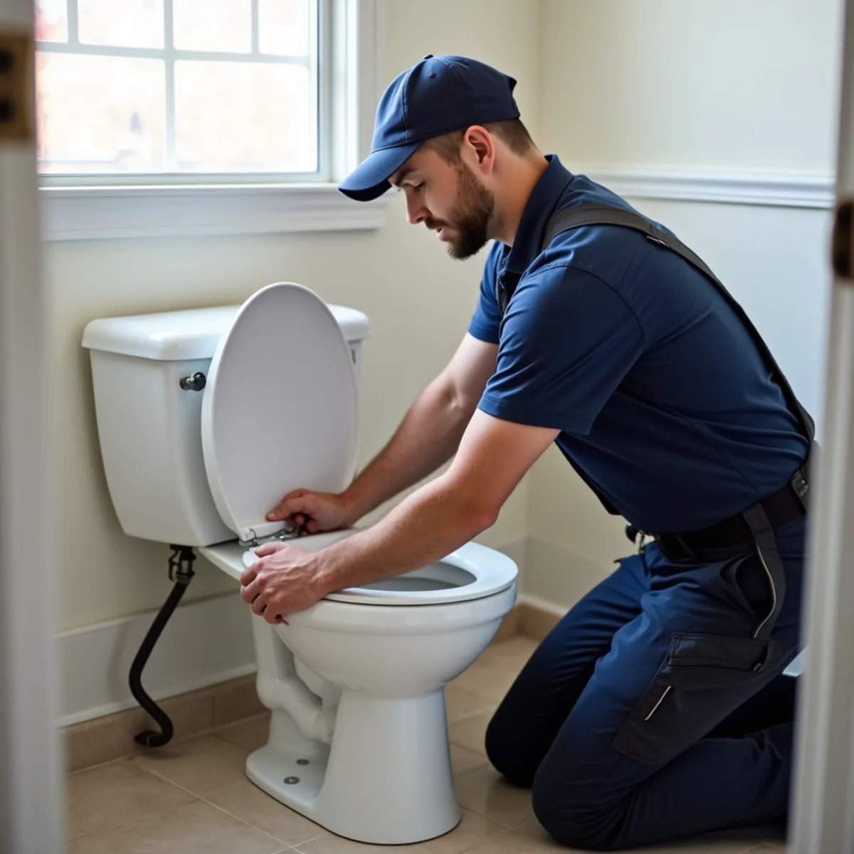 New toilet being installed in an Arapahoe County home bathroom