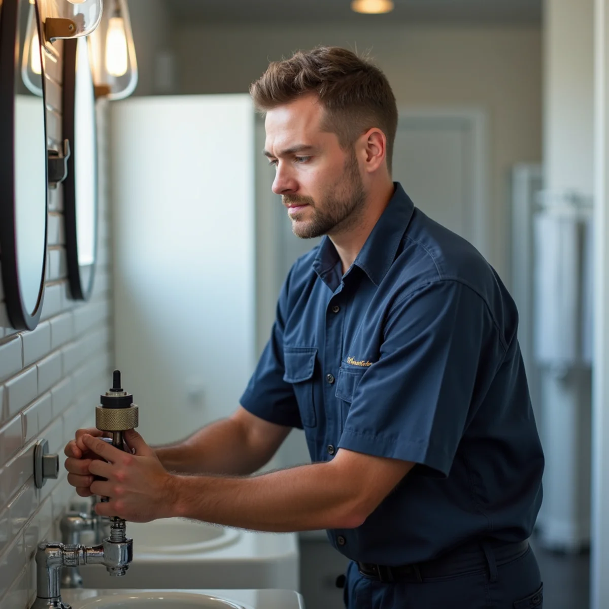 Commercial plumber servicing a Littleton, CO business restroom