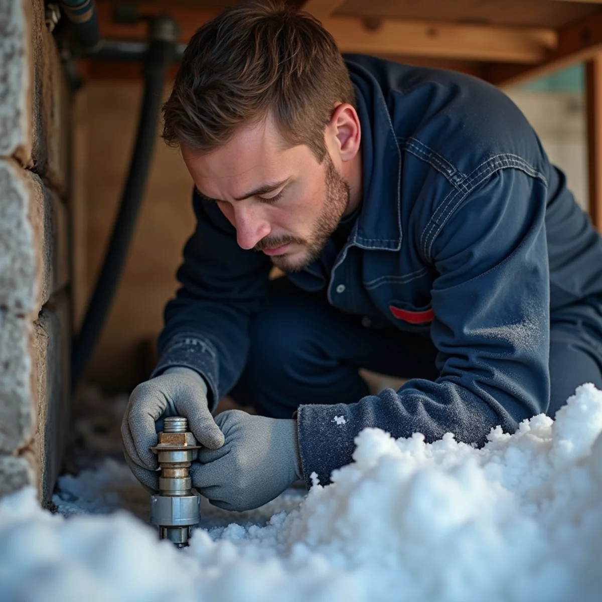 Plumber thawing a frozen pipe in a Littleton, CO crawlspace