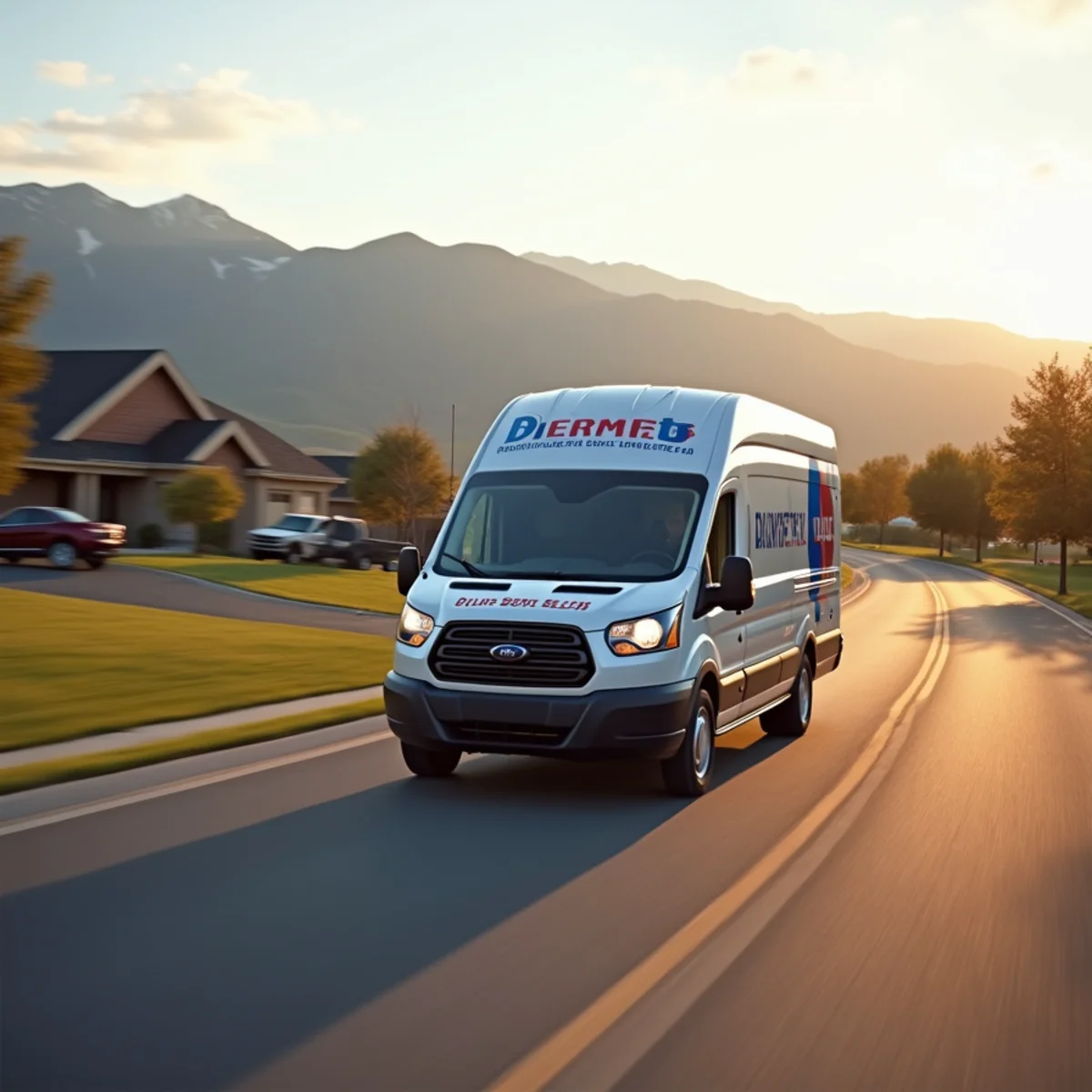 Plumbing service van on a Front Range road near Littleton, CO
