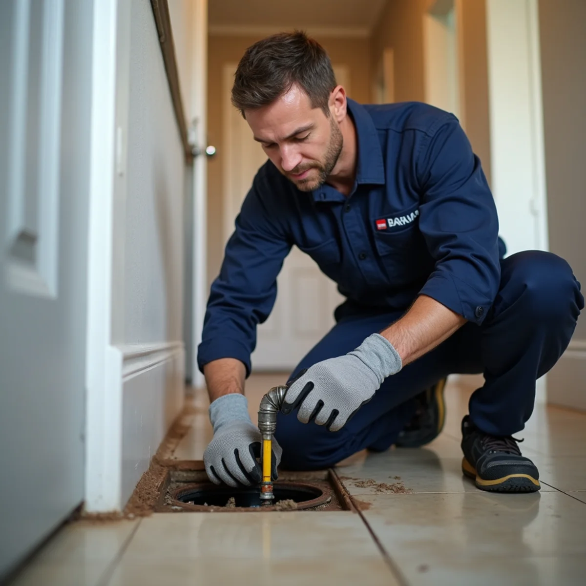 Plumber clearing a main sewer line backup at a Littleton, CO home