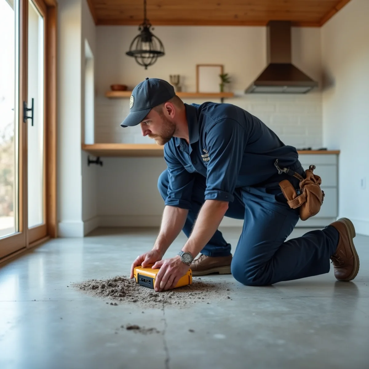 Plumber locating an under-slab leak in a Littleton, CO home