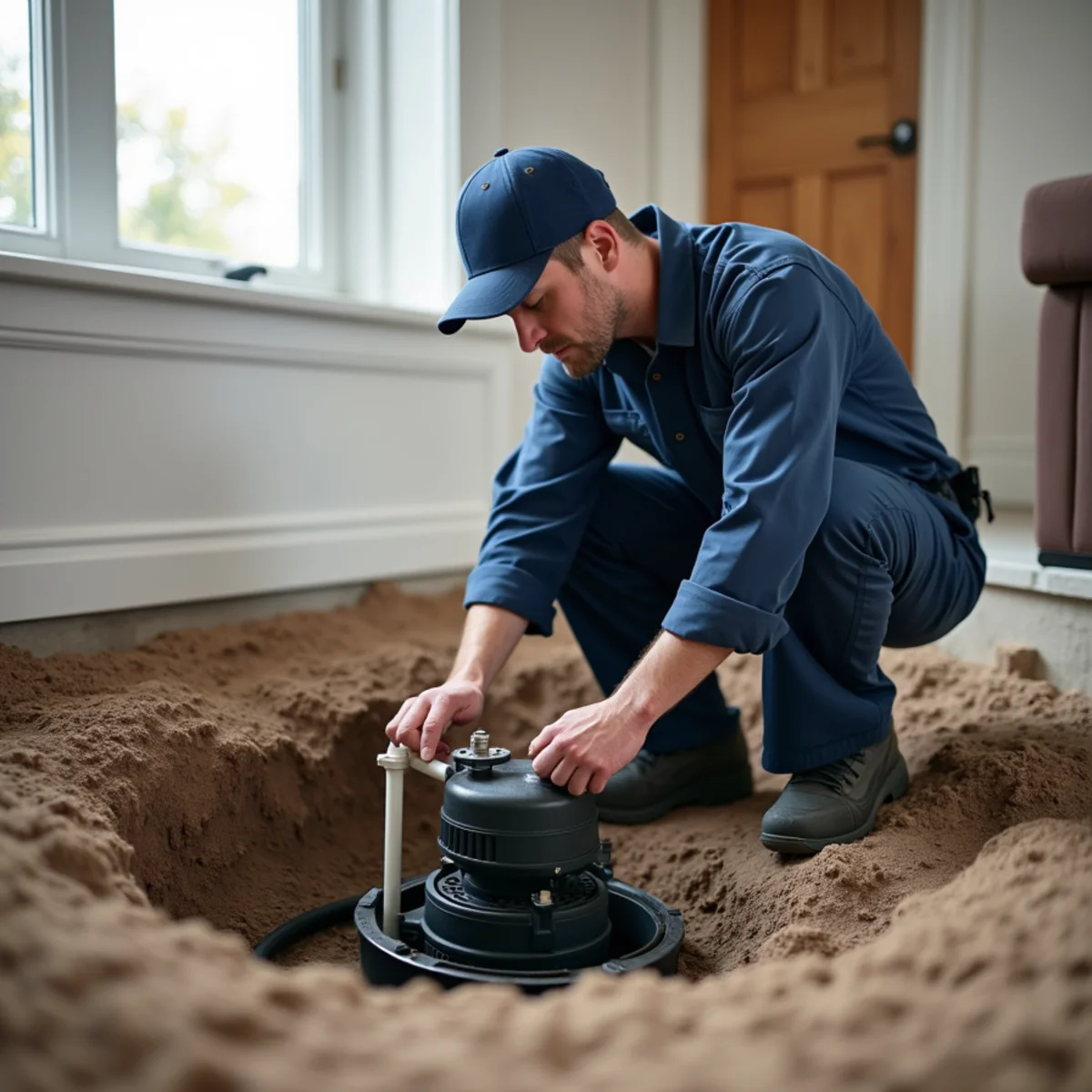 Newly installed sump pump in a Littleton, CO basement